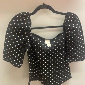 H&M: White and Black Polka Dot Top
